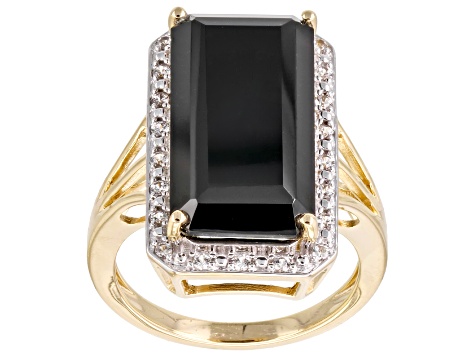 Pre-Owned Black Spinel With White Zircon 18k Yellow Gold Over Sterling Silver Ring 11.24ctw