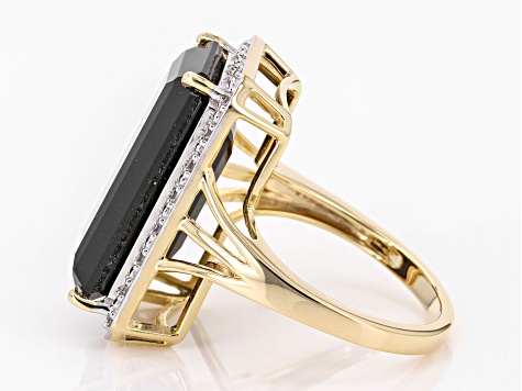 Pre-Owned Black Spinel With White Zircon 18k Yellow Gold Over Sterling Silver Ring 11.24ctw