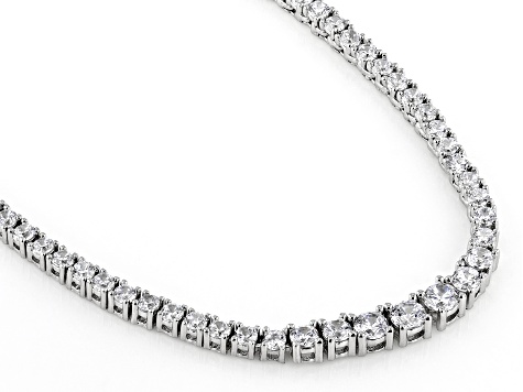 Pre-Owned White Cubic Zirconia Rhodium over Sterling Silver Tennis Necklace 11.48ctw