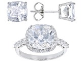Pre-Owned White Cubic Zirconia Rhodium Over Sterling Silver Ring And Earrings Set 13.14ctw