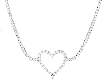 Picture of Pre-Owned White Cubic Zirconia Rhodium Over Sterling Silver Heart Tennis Necklace 13.27ctw
