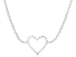Pre-Owned White Cubic Zirconia Rhodium Over Sterling Silver Heart Tennis Necklace 13.27ctw
