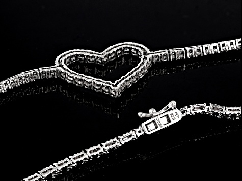 Pre-Owned White Cubic Zirconia Rhodium Over Sterling Silver Heart Tennis Necklace 13.27ctw