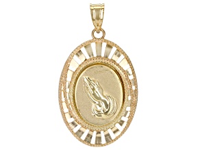 Pre-Owned 14k Yellow Gold Oval Diamond-Cut Praying Hands Pendant