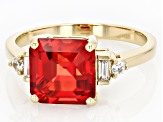 Pre-Owned Orange Lab Created Padparadscha Sapphire with White Zircon 10k Yellow Gold Ring 4.19ctw