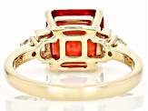 Pre-Owned Orange Lab Created Padparadscha Sapphire with White Zircon 10k Yellow Gold Ring 4.19ctw