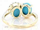 Pre-Owned Blue Sleeping Beauty Turquoise With Champagne Diamonds 10k Yellow Gold Ring 0.06ctw