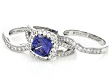 Pre-Owned Blue And White Cubic Zirconia Platinum Over Silver Holiday Ring Boxed Set 4.55ctw