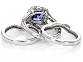 Pre-Owned Blue And White Cubic Zirconia Platinum Over Silver Holiday Ring Boxed Set 4.55ctw