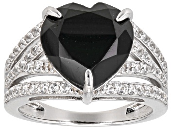 Picture of Pre-Owned Black Spinel Rhodium Over Sterling Silver Ring 6.74ctw