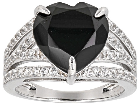 Pre-Owned Black Spinel Rhodium Over Sterling Silver Ring 6.74ctw