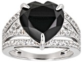Pre-Owned Black Spinel Rhodium Over Sterling Silver Ring 6.74ctw