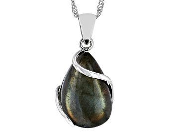 Picture of Pre-Owned Gray Labradorite Sterling Silver Solitaire Pendant With Chain