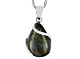 Pre-Owned Gray Labradorite Sterling Silver Solitaire Pendant With Chain