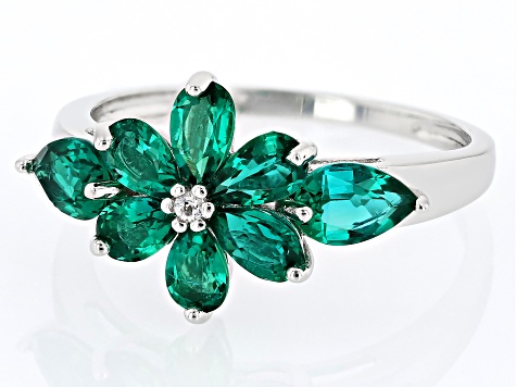 Pre-Owned Green Lab Emerald Rhodium Over Sterling Silver Ring 1.62ctw