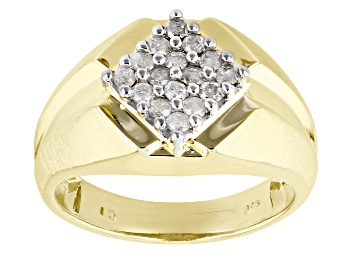 Picture of Pre-Owned White Diamond 14k Yellow Gold Over Sterling Silver Mens Cluster Ring 0.50ctw