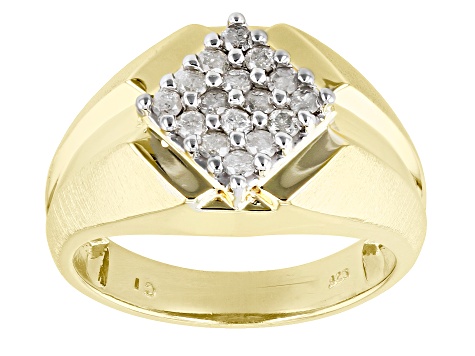Pre-Owned White Diamond 14k Yellow Gold Over Sterling Silver Mens Cluster Ring 0.50ctw