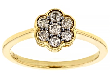 Picture of Pre-Owned Champagne Diamond 14k Yellow Gold Over Sterling Silver Cluster Ring 0.45ctw