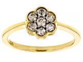 Pre-Owned Champagne Diamond 14k Yellow Gold Over Sterling Silver Cluster Ring 0.45ctw