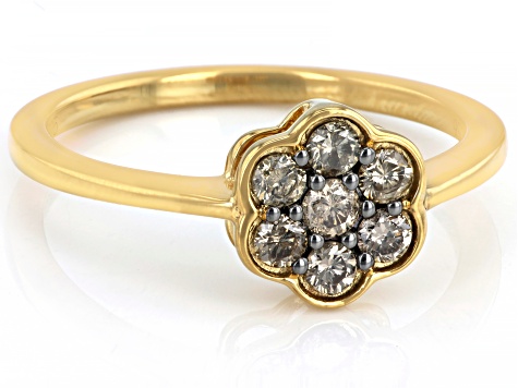 Pre-Owned Champagne Diamond 14k Yellow Gold Over Sterling Silver Cluster Ring 0.45ctw