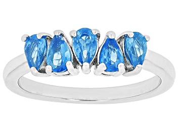 Picture of Pre-Owned Blue Neon Apatite Rhodium Over Sterling Silver Band Ring 0.85ctw