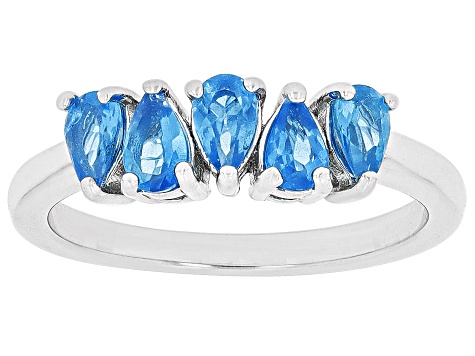 Pre-Owned Blue Neon Apatite Rhodium Over Sterling Silver Band Ring 0.85ctw