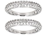 Pre-Owned White Zircon Rhodium Over Sterling Silver Set of Two Rings 1.94ctw