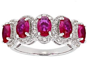 Pre-Owned Lab Created Ruby Rhodium Over Sterling Silver Ring 2.60ctw