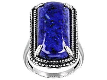 Picture of Pre-Owned Blue Lapis Lazuli Rhodium Over Sterling Silver Solitaire Ring