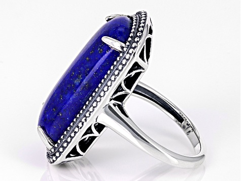 Pre-Owned Blue Lapis Lazuli Rhodium Over Sterling Silver Solitaire Ring