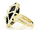 Pre-Owned Judith Ripka Black Onyx and White Cubic Zirconia 14k Gold Clad Arielle Cage Ring 0.65ctw