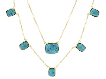 Picture of Pre-Owned Blue Turquoise 18k Yellow Gold Over Sterling Silver Layered Necklace
