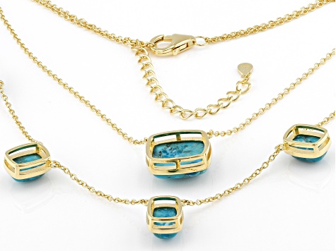 Pre-Owned Blue Turquoise 18k Yellow Gold Over Sterling Silver Layered Necklace