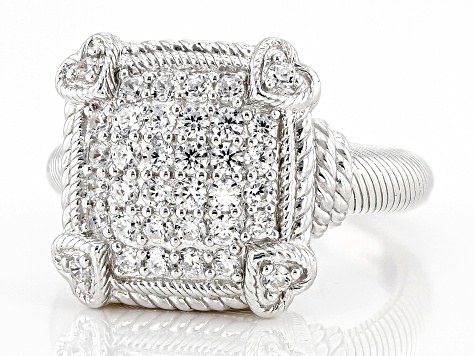 Pre-Owned Judith Ripka Cubic Zirconia Rhodium Over Sterling Silver Pave Olivia Ring 1.28ctw