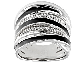 Pre-Owned Judith Ripka Rhodium Over Sterling Silver With Black Enamel Highway Band Jubilee Ring