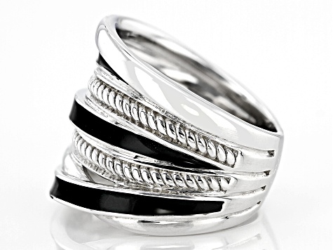 Pre-Owned Judith Ripka Rhodium Over Sterling Silver With Black Enamel Highway Band Jubilee Ring