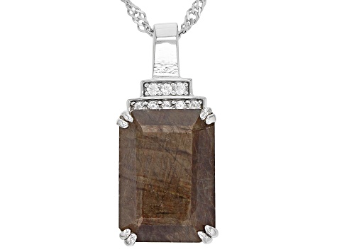 Pre-Owned Brown Golden Sheen Sapphire Rhodium Over Sterling Silver Pendant With Chain 7.75ctw