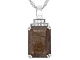 Pre-Owned Brown Golden Sheen Sapphire Rhodium Over Sterling Silver Pendant With Chain 7.75ctw