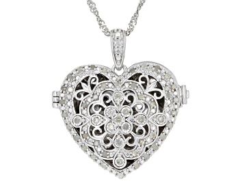Picture of Pre-Owned White Diamond Rhodium Over Sterling Silver Heart Locket Pendant With 18" Singapore Chain 0