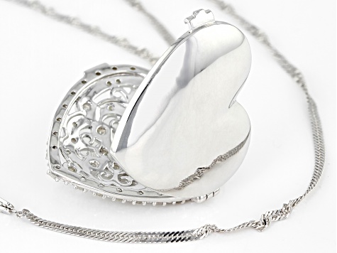 Pre-Owned White Diamond Rhodium Over Sterling Silver Heart Locket Pendant With 18" Singapore Chain 0