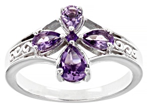 Pre-Owned Purple Amethyst Rhodium Over Sterling Silver Cross Ring 0.66ctw