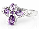 Pre-Owned Purple Amethyst Rhodium Over Sterling Silver Cross Ring 0.66ctw