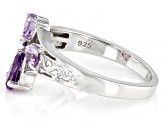 Pre-Owned Purple Amethyst Rhodium Over Sterling Silver Cross Ring 0.66ctw