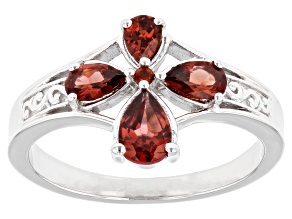 Pre-Owned Red Garnet Rhodium Over Sterling Silver Cross Ring 1.13ctw