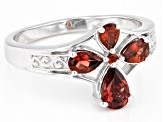 Pre-Owned Red Garnet Rhodium Over Sterling Silver Cross Ring 1.13ctw