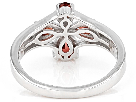 Pre-Owned Red Garnet Rhodium Over Sterling Silver Cross Ring 1.13ctw