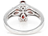 Pre-Owned Red Garnet Rhodium Over Sterling Silver Cross Ring 1.13ctw