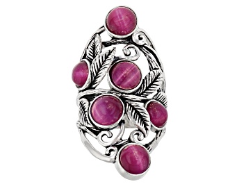 Picture of Pre-Owned Pink Tiger's Eye Oxidized Sterling Silver Ring 7mm