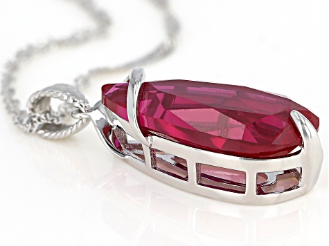 Pre-Owned Red Lab Created Ruby Rhodium Over Silver Solitaire Pendant With Chain 6.80ct
