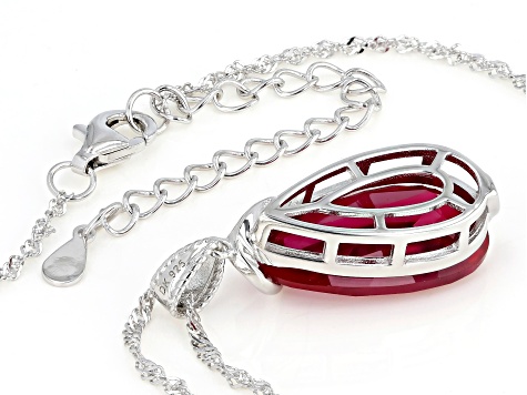 Pre-Owned Red Lab Created Ruby Rhodium Over Silver Solitaire Pendant With Chain 6.80ct